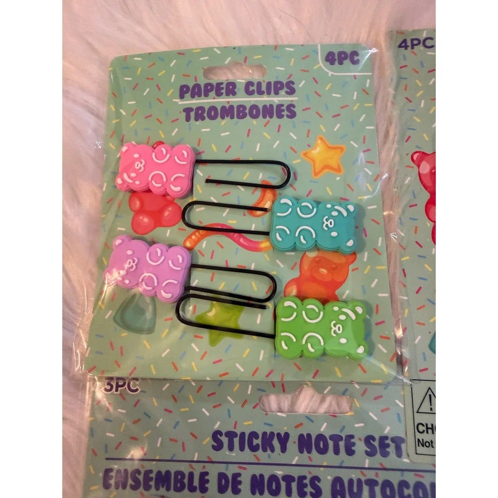 Gummy Bear Candy Stationery Set Paper Clips Erasers Sticky Notes 3pc Bundle